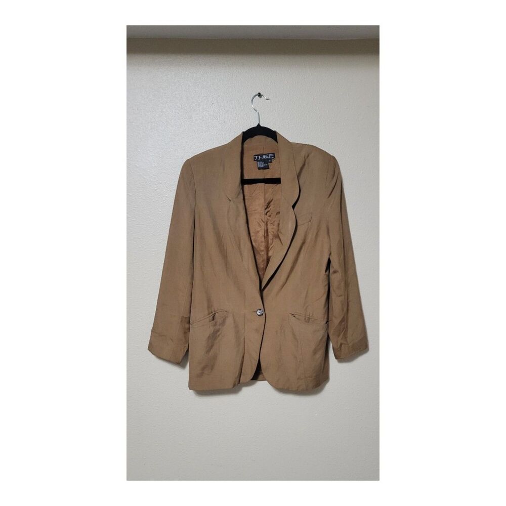 THEE Petite 100% Silk Brown Blazer Jacket Women’s Size Small Flawed